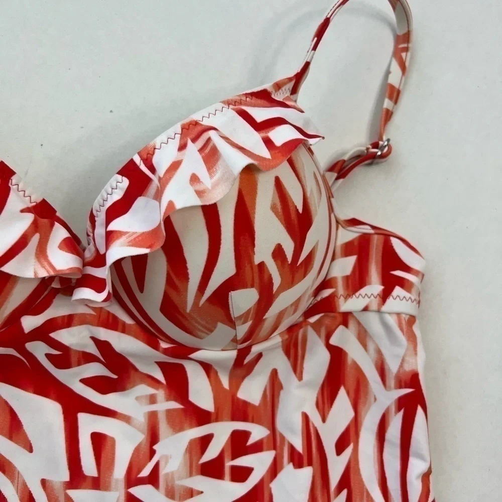 Becca Molded Cup Tankini Top in Red Floral with Ruffle Detail